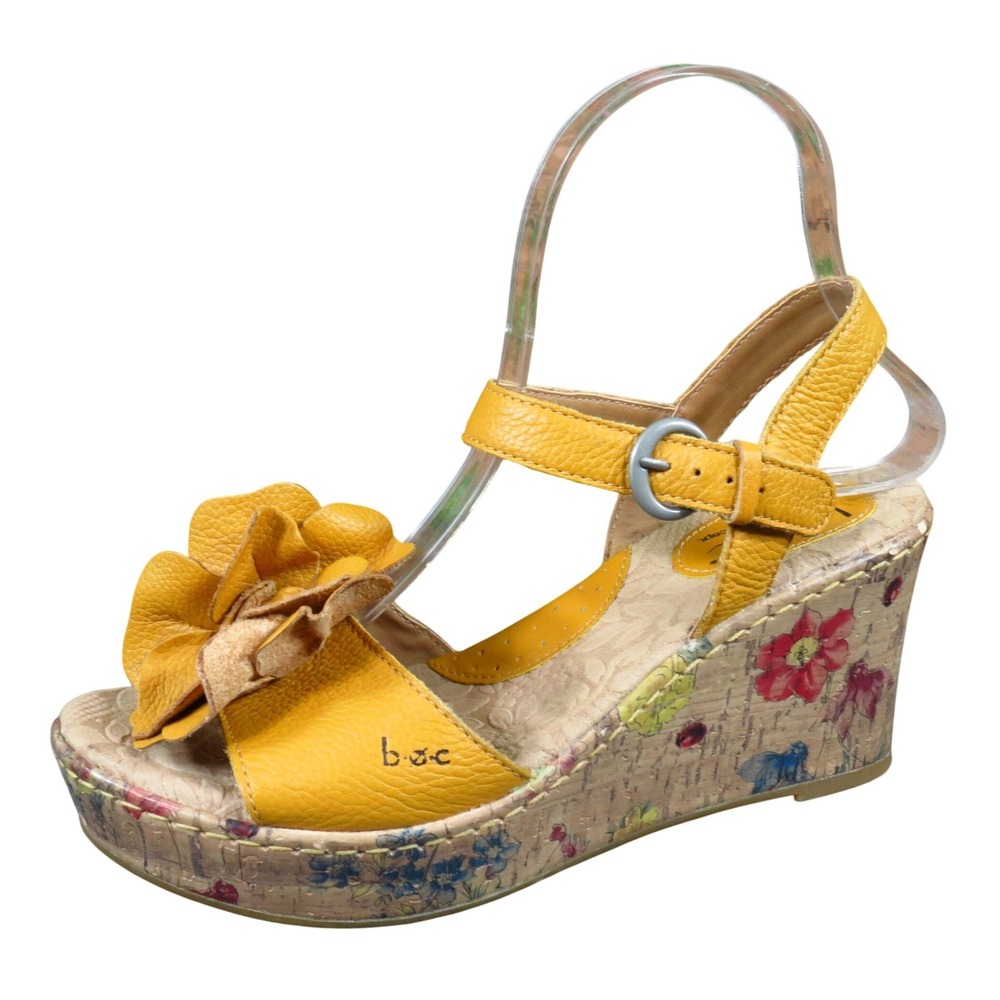 b.o.c. Born Concept Womens Wedge Sandal 7 Floral Print Cork Yellow C16007